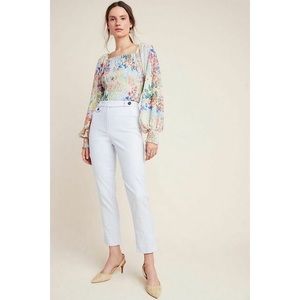 Anthropologie Essential Slim High Rise Trousers- Light Blue